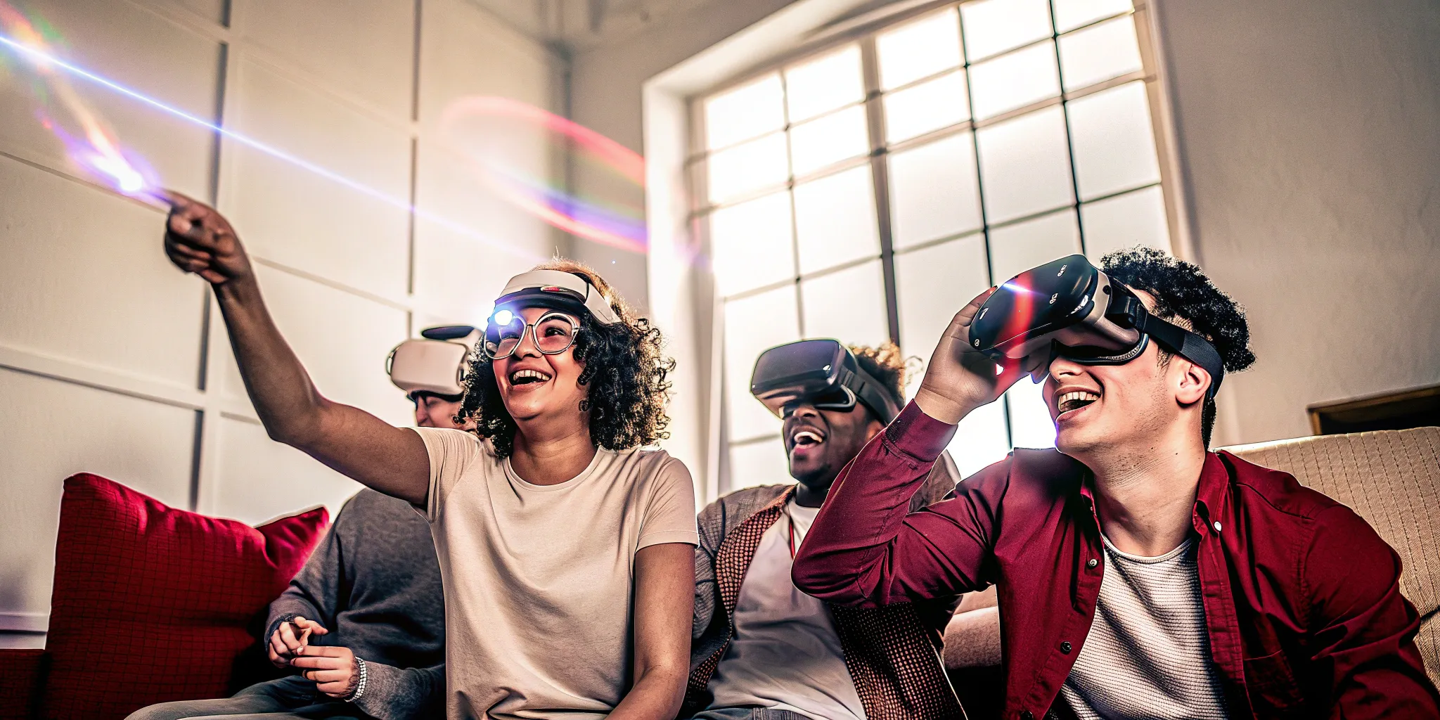 Friends laughing and playing VR games in Austin.