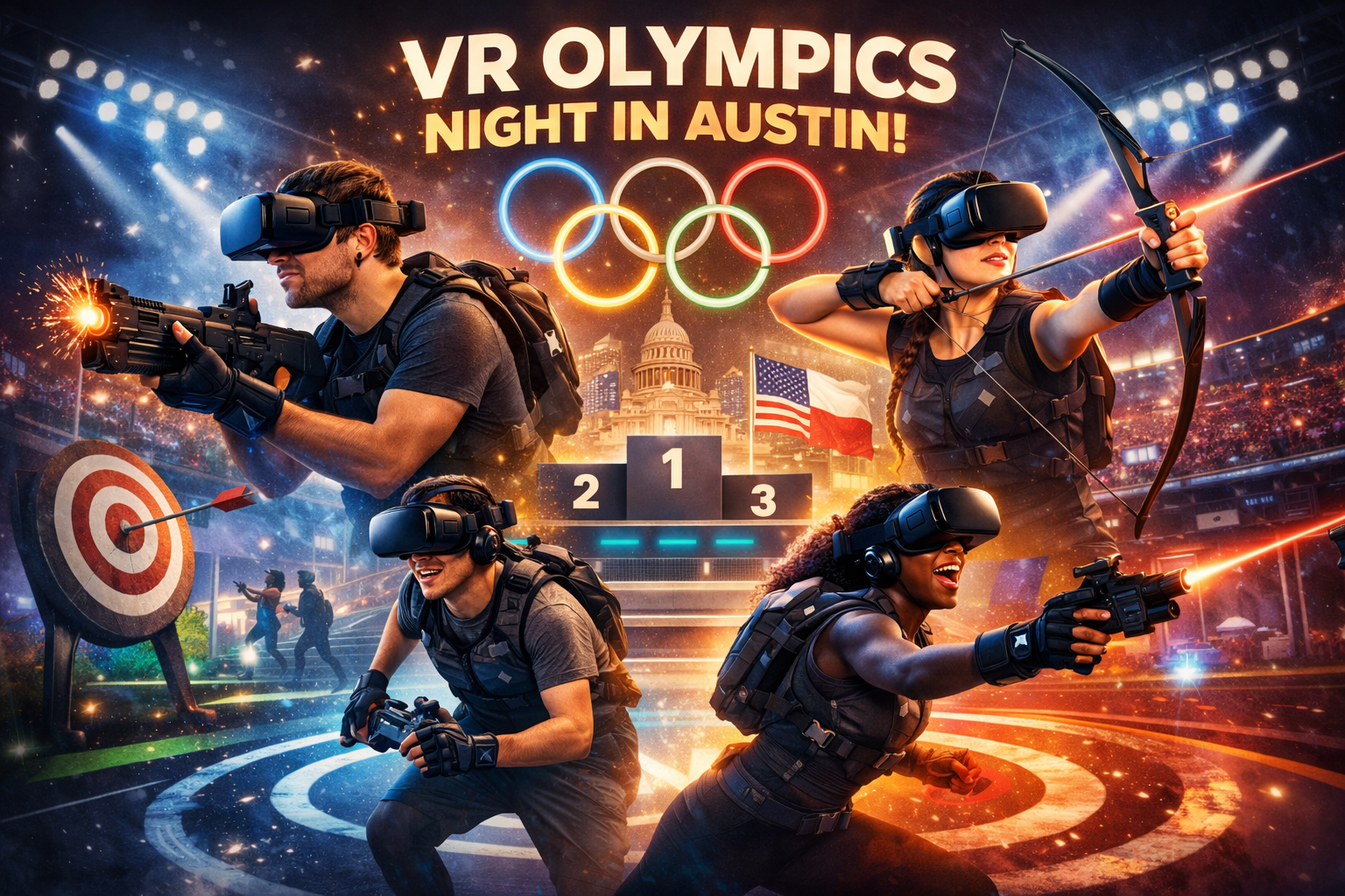 VR Olympics Night in Austin - competitive free-roam virtual reality group event
