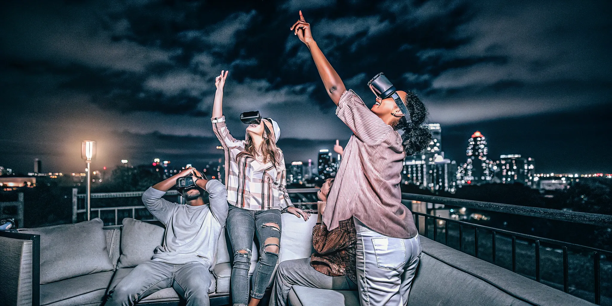 Austin bachelor party VR gaming with skyline view