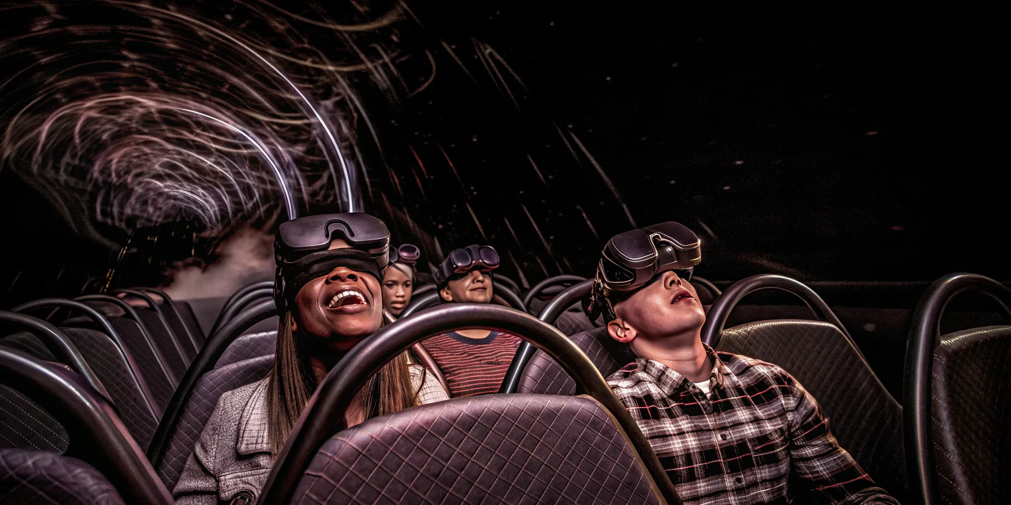 Team enjoying VR experience together with immersive virtual reality technology