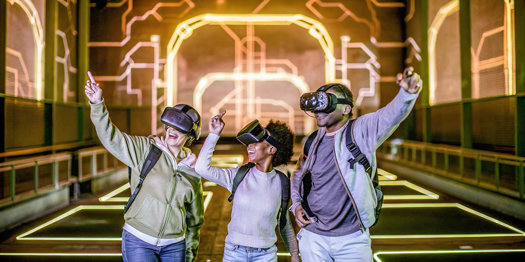 Group of friends enjoying a VR party experience together